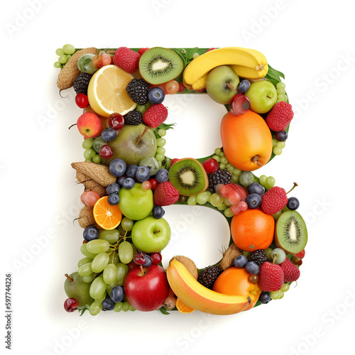  alphabet A, B, C, D, F, G, H, J, K, L, M, N, P, Q, R, S, T, V, X, Z, fruit, food, orange, apple, grape, grapes, fruits, isolated, fresh, healthy, red, green, white, diet, citrus, generative ai