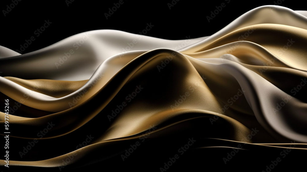 Abstract, Texture, Background, Pattern. Texture of Luxury Bright Gold and White and black Silk Waves Background. Generative Ai