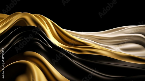 Abstract, Texture, Background, Pattern. Texture of Luxury Bright Gold and White and black Silk Waves Background. Generative Ai