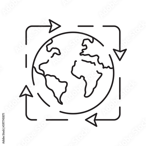 Recycled materials line icon label. Eco friendly packaging vector symbol. Sign world global
