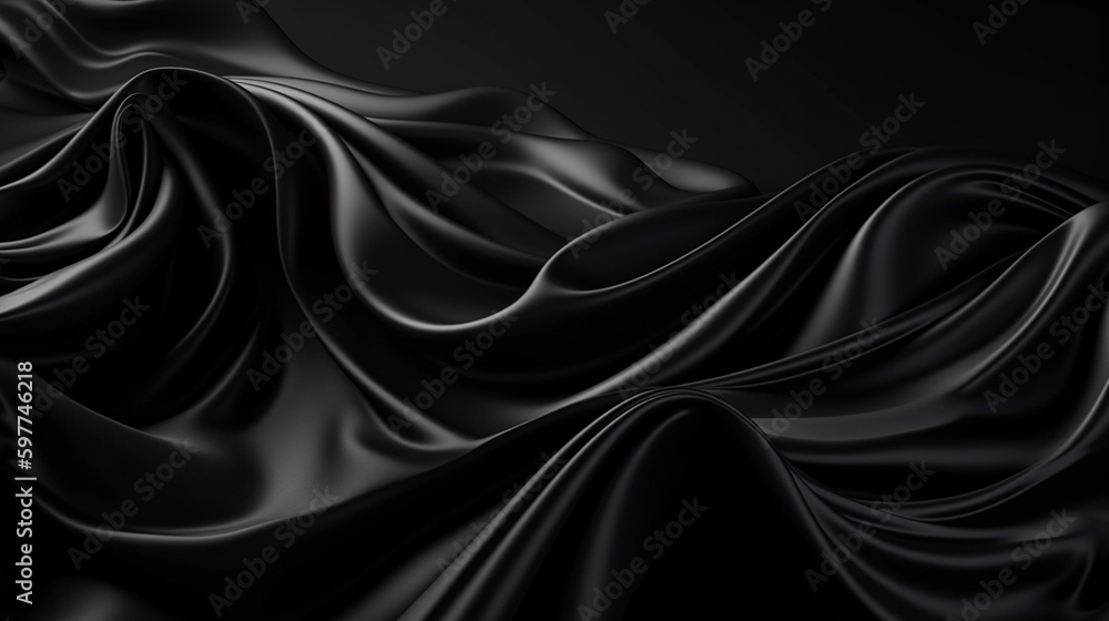 Fototapeta premium Abstract, Texture, Background, Pattern. Texture of Luxury Black Silk Waves Background. Generative Ai