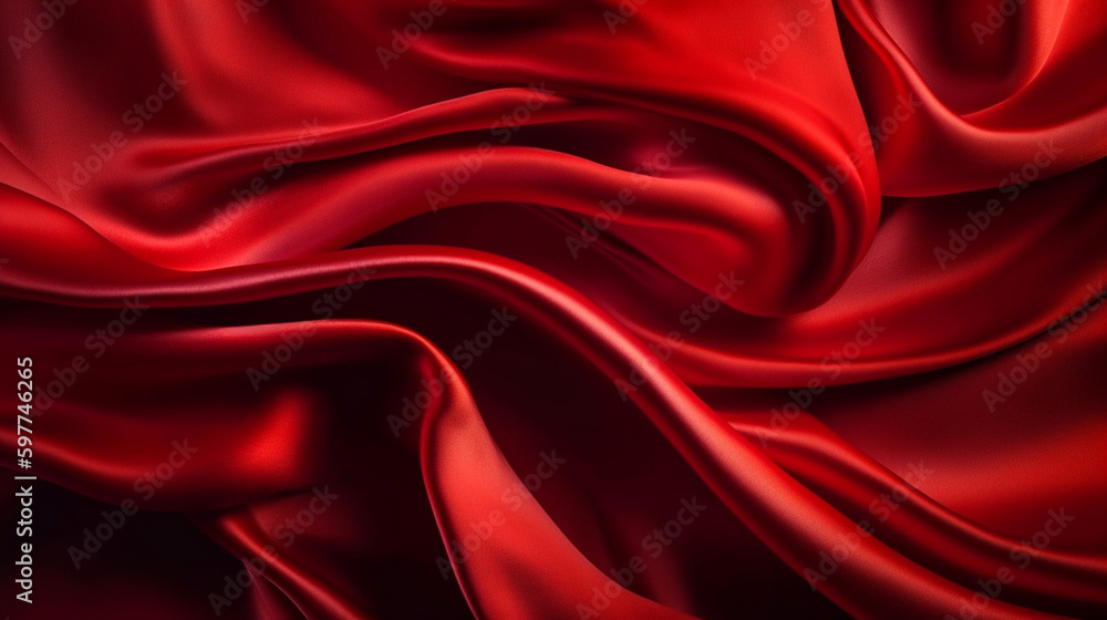 Obraz premium Abstract, texture, background, pattern. Texture of Luxury Bright Red Silk Waves Background. Generative Ai