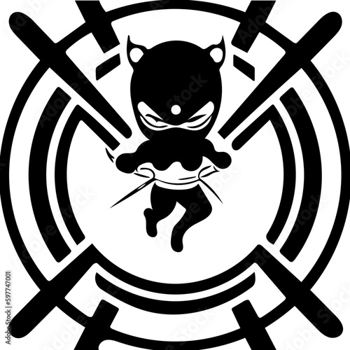 Ninja warrior mascot logo in black and white, vector illustration of a martial artist 