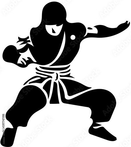 Ninja warrior mascot logo in black and white, vector illustration of a martial artist 