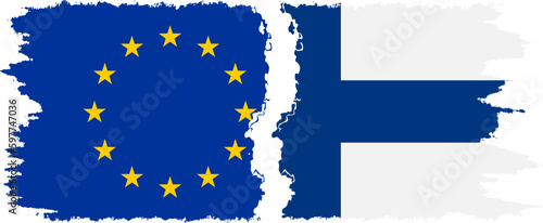 Finland and European Union grunge flags connection vector