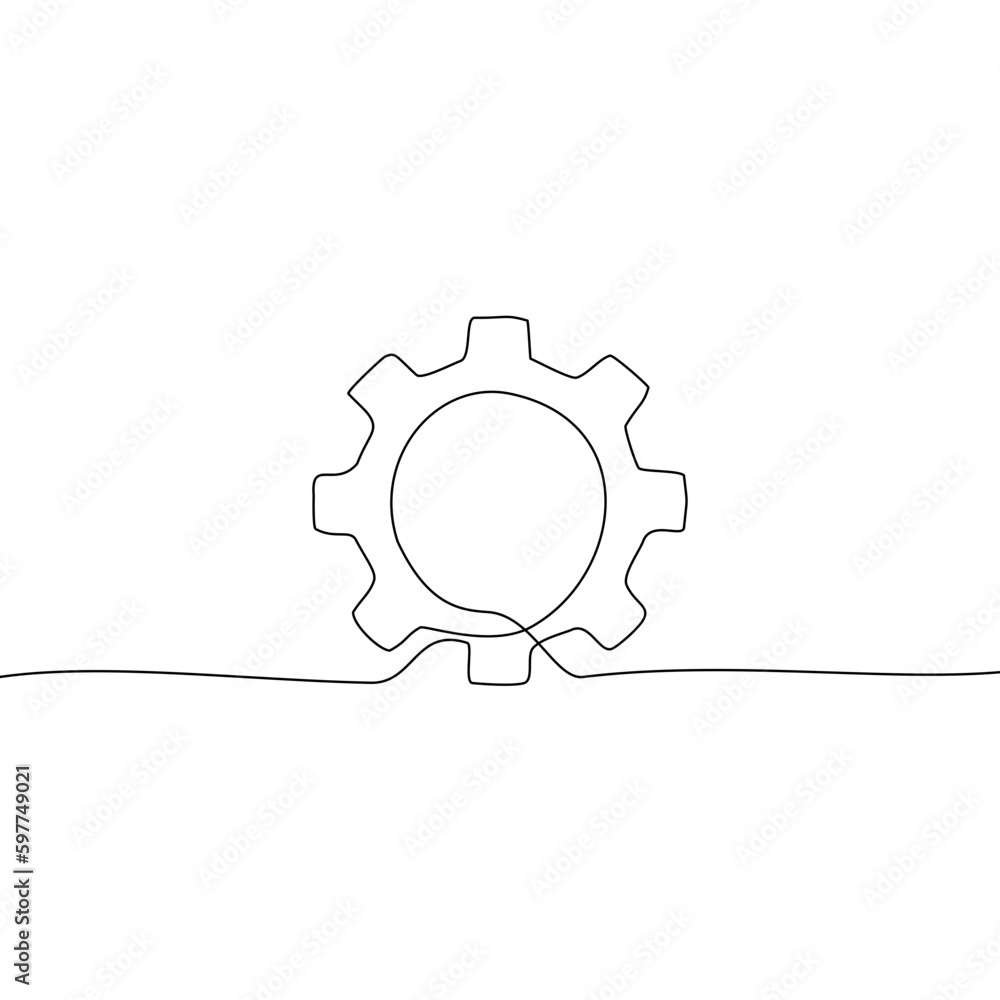 Continuous line drawing of Gear icon isolate on white background.