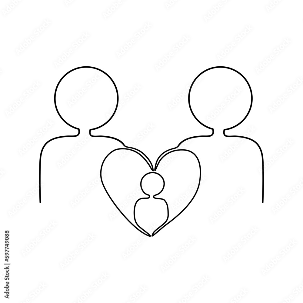 Creative family People continuous line drawing icon isolate on white background. Creative family People continuous line drawing icon isolate on white background.