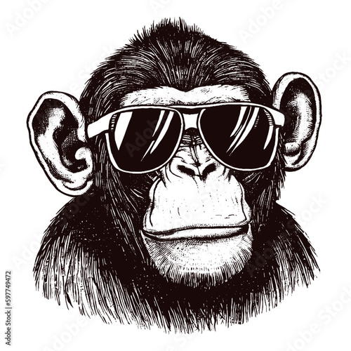 monkey wearing sunglasses illustration, cool chimpanzee 