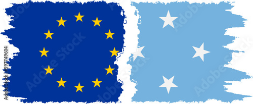 Federated States of Micronesia and European Union grunge flags connection v