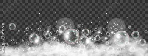 Air bubbles on a transparent background. Soap foam vector illustration.