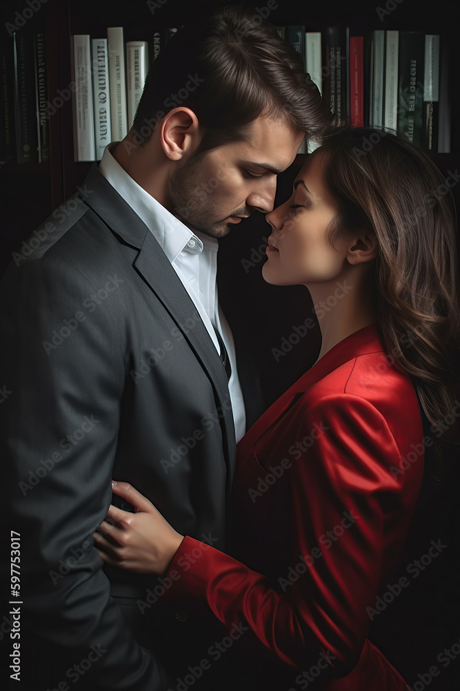 couple in love hugs. Poster of romantic movies. Generative AI illustration couple in love hugs. Poster of romantic movies. Generative AI illustration