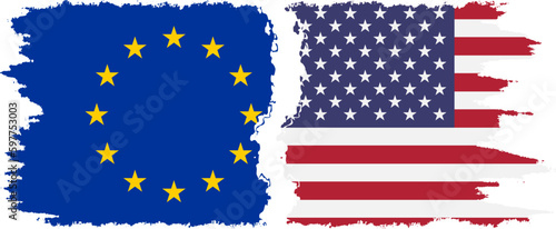 United States and European Union grunge flags connection vector