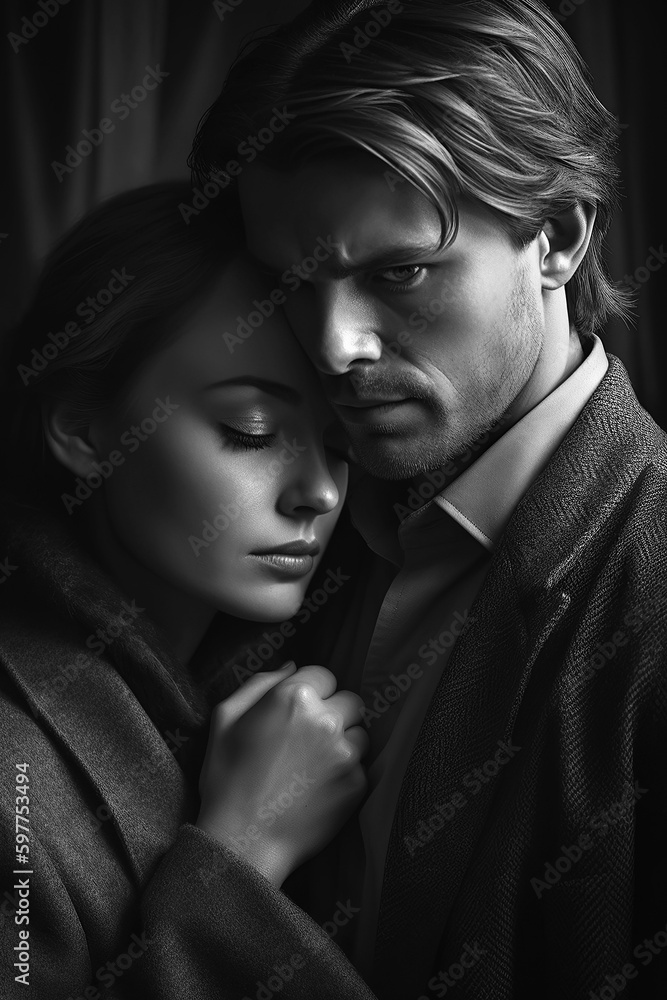 stylish fashionable couple in love hugging. Cover of a romantic novel book. Generative AI stylish fashionable couple in love hugging. Cover of a romantic novel book. Generative AI