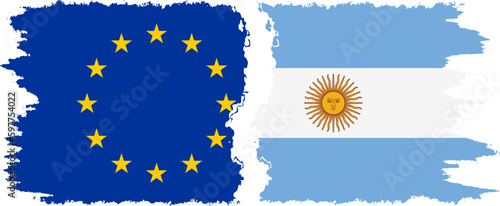 Argentina and European Union grunge flags connection vector