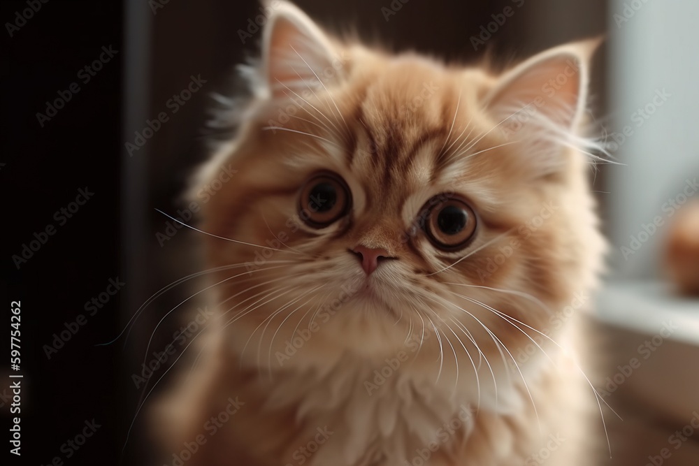 Cute cat. Light cat with big eyes. Generative AI
