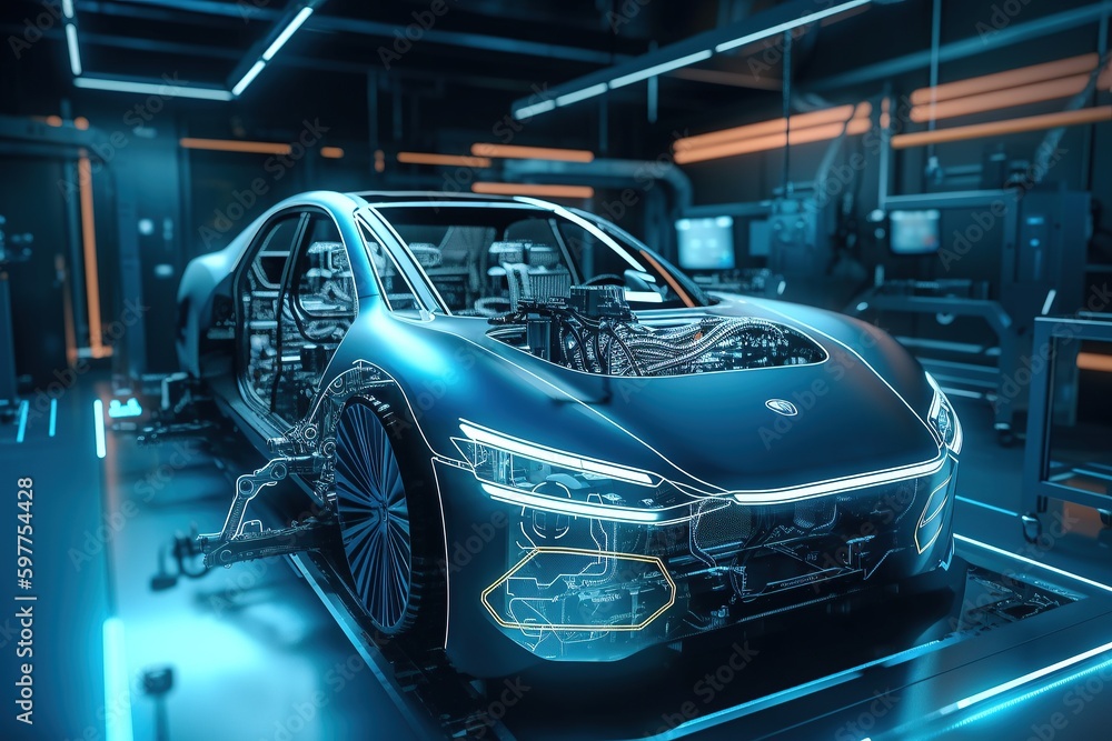 Electric car. Electric vehicle control system using augmented reality technology. AI. The concept of the future. Generative AI Electric car. Electric vehicle control system using augmented reality technology. AI. The concept of the future. Generative AI