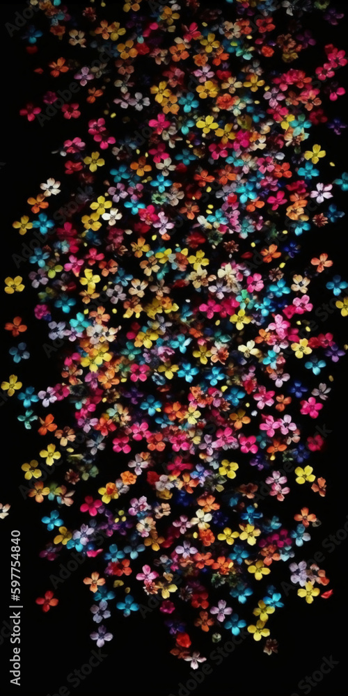 Watercolor, small flowers, black background, neatly arranged, continuous in all directions. AI generative