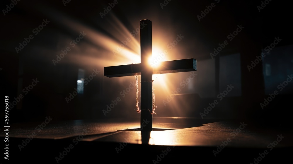 Brilliant Light Enveloping Cross, Sacred Emblem, Heavenly Glow, Uplifting Religious Christian Scene.