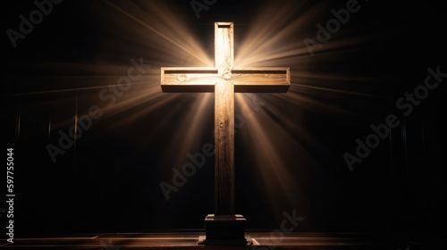 Brilliant Light Enveloping Cross, Sacred Emblem, Heavenly Glow, Uplifting Religious Christian Scene.