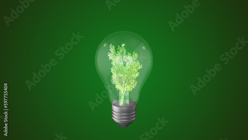 Green tree inside of light bulb