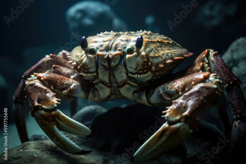 A giant crab emerging from the ocean floor. - Generative AI