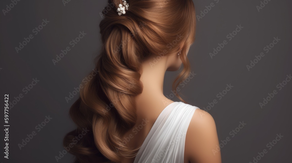 Naklejka premium Elegant Light Brown Bridal Hairstyle - Smooth, Shiny and Stylized Back View Close-up.