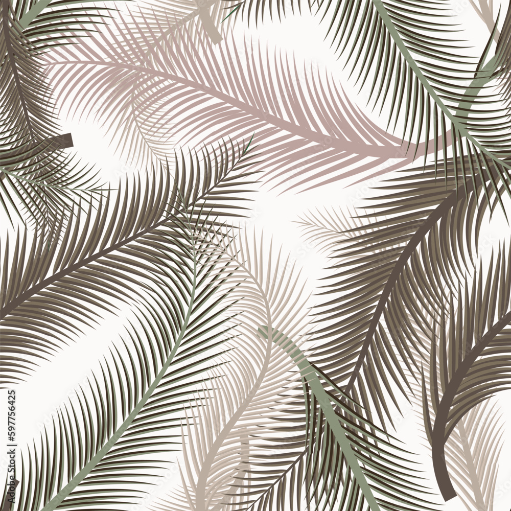 Leaves of palm tree. Seamless pattern. Vector background. Forest exotic illustration print on white