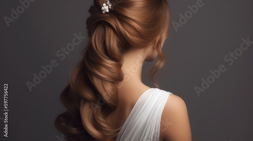 Elegant Light Brown Bridal Hairstyle - Smooth, Shiny and Stylized Back View Close-up.