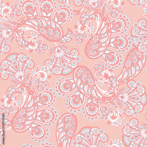 Paisley vector seamless pattern. Fantastic flower  leaves. Batik style painting. Vintage background