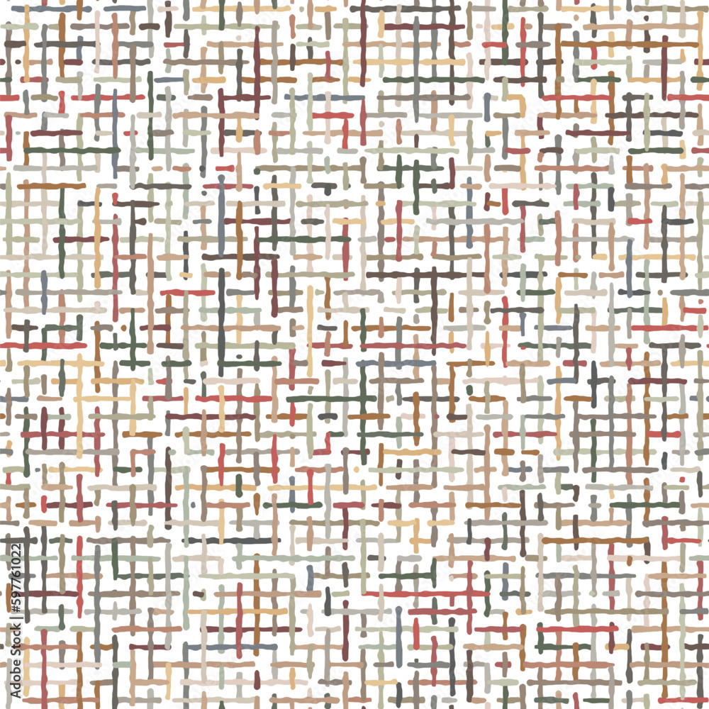 Horizontal and vertical dashed lines. Red, green, and yellow, irregular stripes on a white background. Multicolored maze. Seamless striped geometric pattern. Ornamental vector illustration. Horizontal and vertical dashed lines. Red, green, and yellow, irregular stripes on a white background. Multicolored maze. Seamless striped geometric pattern. Ornamental vector illustration.