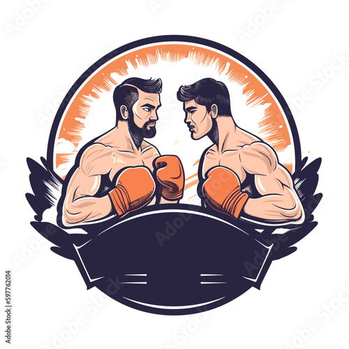 Boxing ring, Boxing match, Martial arts trainer. cartoon vector illustration. label, sticker, t-shirt printing
