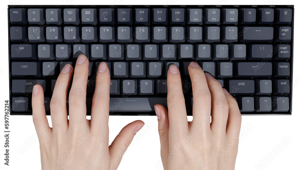 Computer keyboard and woman hands isolated on transparent background Computer keyboard and woman hands isolated on transparent background