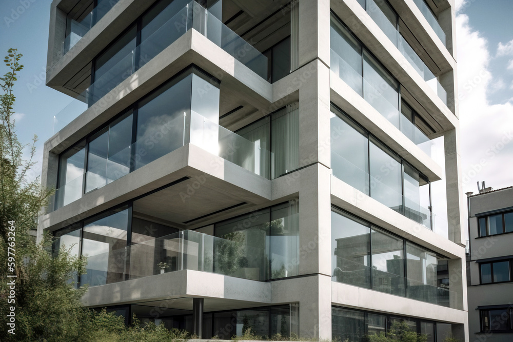 Modern minimalistic glass building loft style. Digitally generated ai image Modern minimalistic glass building loft style. Digitally generated ai image