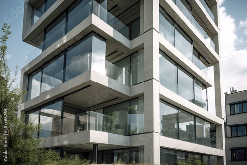 Modern minimalistic glass building loft style. Digitally generated ai image