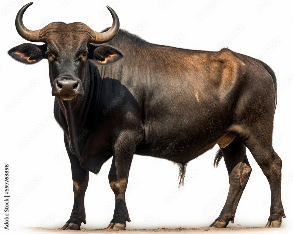 photo of gaur (Bos gaurus) isolated on white background. Generative AI photo of gaur (Bos gaurus) isolated on white background. Generative AI