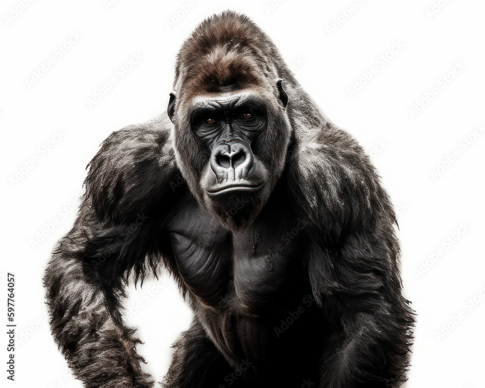 Fototapeta premium photo of gorilla isolated on white background. Generative AI