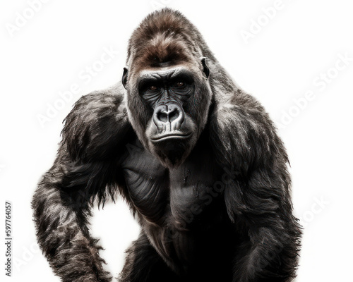 photo of gorilla isolated on white background. Generative AI © Bartek