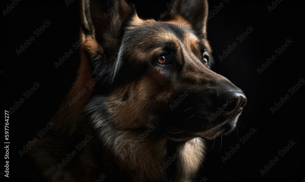 photo of German Shepherd on black background. Generative AI