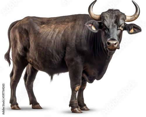 photo of gaur (Bos gaurus) isolated on white background. Generative AI