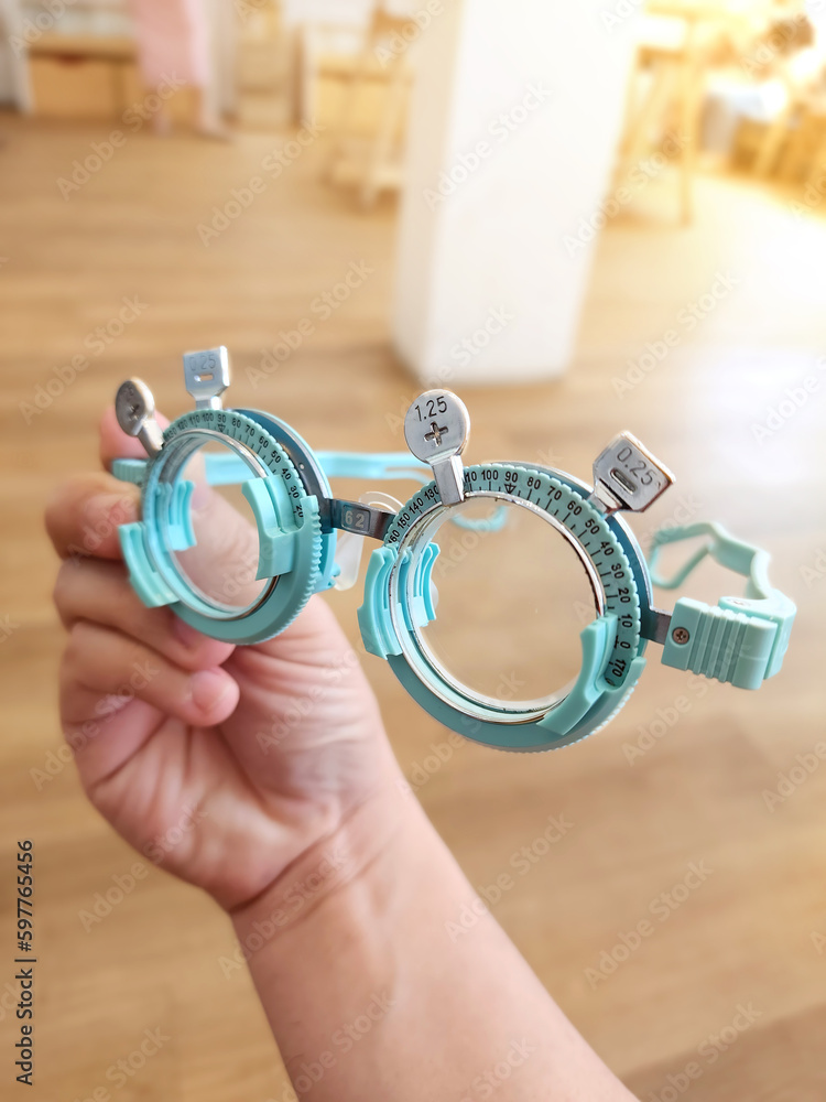 Optometrist . Eye test frame. Vision test. Check Eyesight. Diopter with