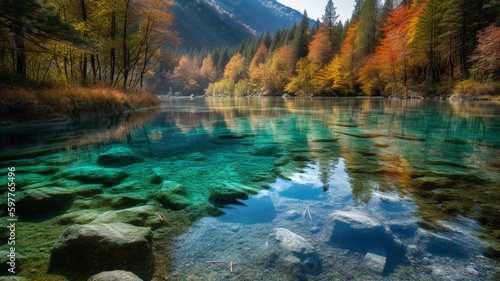 Colors of Serenity: Capturing the Pristine Beauty of Jiuzhaigou Valley's Crystal-clear Lakes © Emojibb.Family