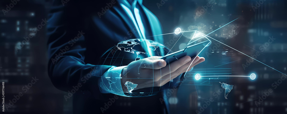 Digital technology, internet network connection, big data, digital marketing IoT internet of things. Man using modern computer surfing internet futuristic innovative technology background Digital technology, internet network connection, big data, digital marketing IoT internet of things. Man using modern computer surfing internet futuristic innovative technology background