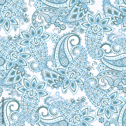 Damask Paisley seamless vector pattern for fabric design. Vintage textile backgournd