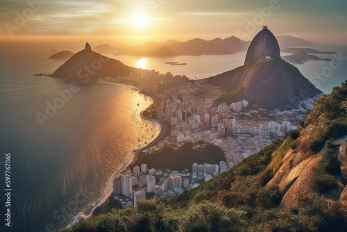 Wallpaper Mural Panoramic sunset view of Rio de Janeiro with Sugarloaf Mountain and Guanabara Bay in Brazil for travel and South America destination themes Torontodigital.ca