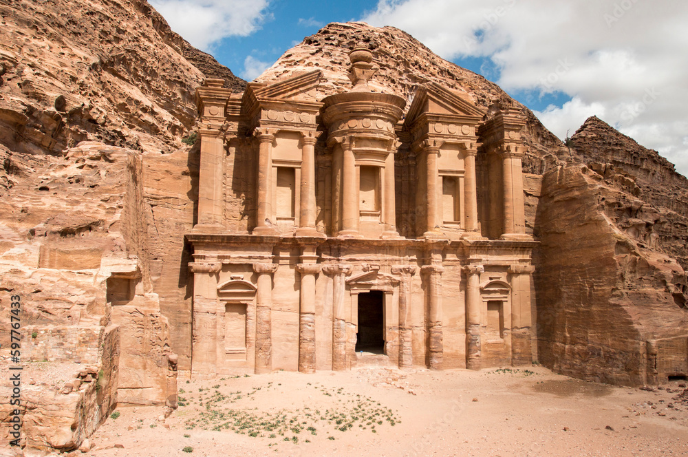 afternoon sun on the facade of Ad Deir, the Monastery, Petra, Jordan