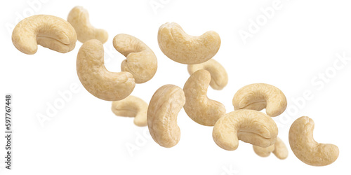 Flying delicious cashew nuts, cut out