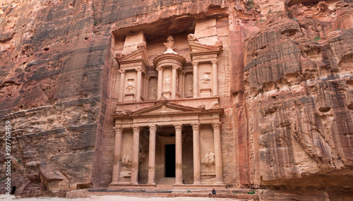 The facade of Al-Khazneh, the Treasury in Petra, Jordan,
