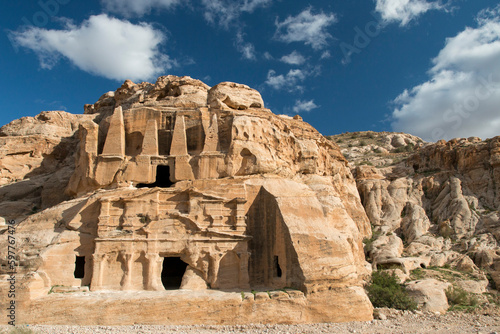 Obelisk Tomb and Bab as-Siq Triclinium in the late afternoon, Petra, Jordan photo