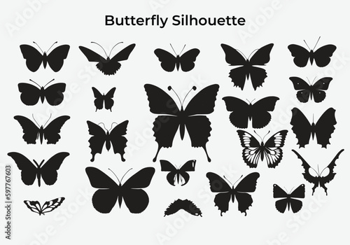 Set of butterflies silhouette clipart isolated on white background. Butterfly silhouette in png background,Transparent background