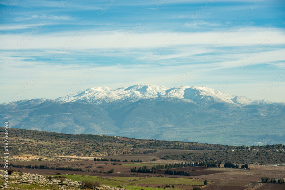 The snowy peak of Mount Hermon with Qedesh valley